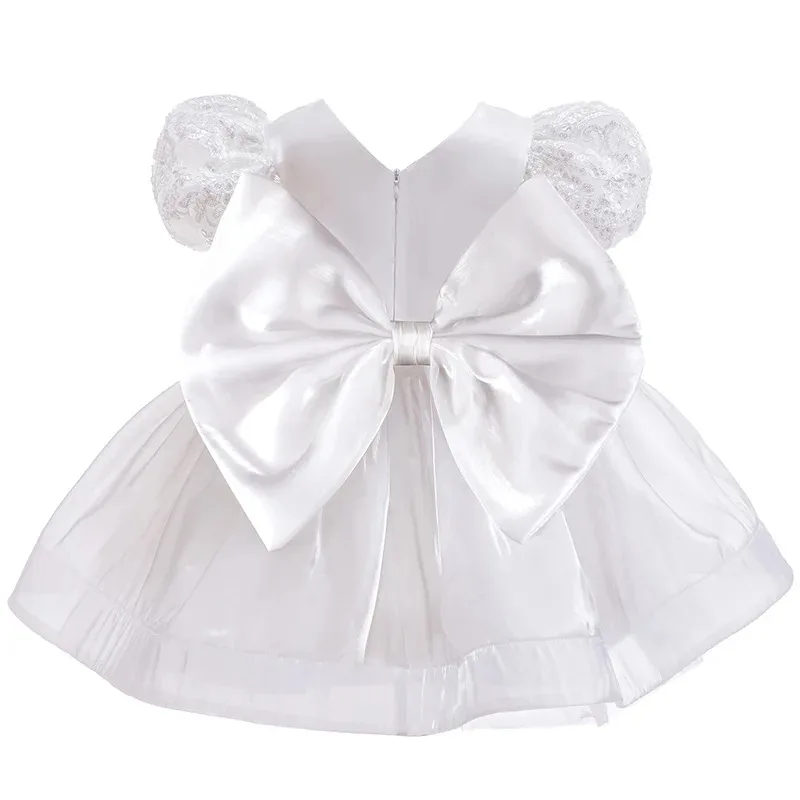 Vestido de bautizo blanco para niñas con gorro, traje de bautismo para niños pequeños, fiesta de cumpleaños de 1er año, vestidos de boda infantiles