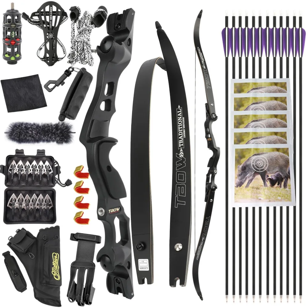 

62" American Hunting Recurve Bow Set 35Ibs ILF Interface Limbs Aluminum Handle for Archery Training Competitions Outdoor Hunting