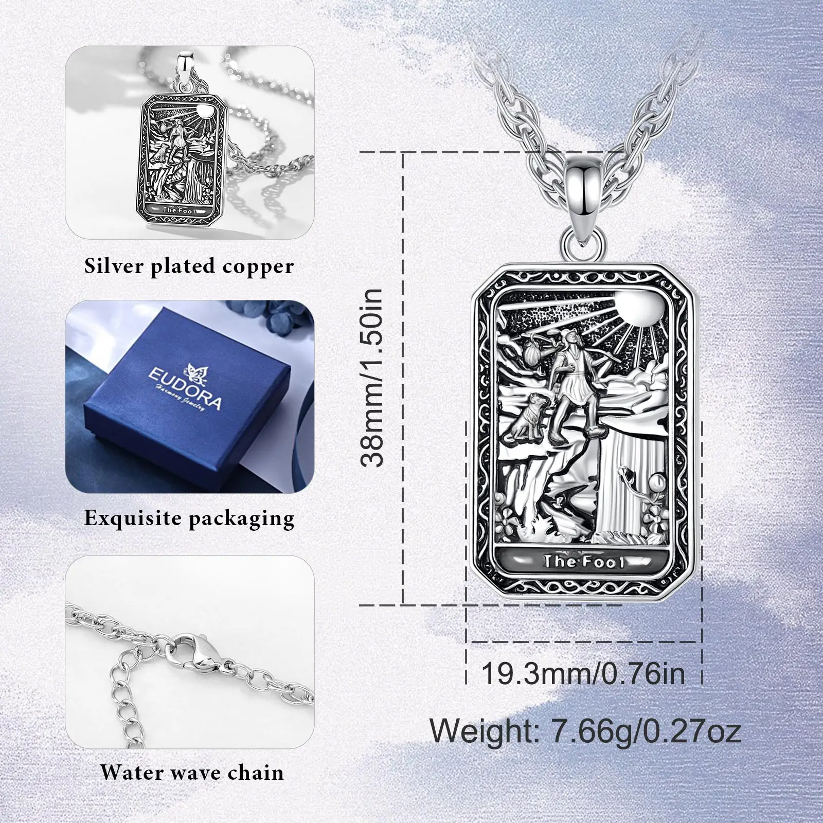 Eudora THE FOOL Tarot Cards Necklace Copper Vintage Major Arcana Divination Amulet Pendant Spiritual Jewelry Gift for Women Men