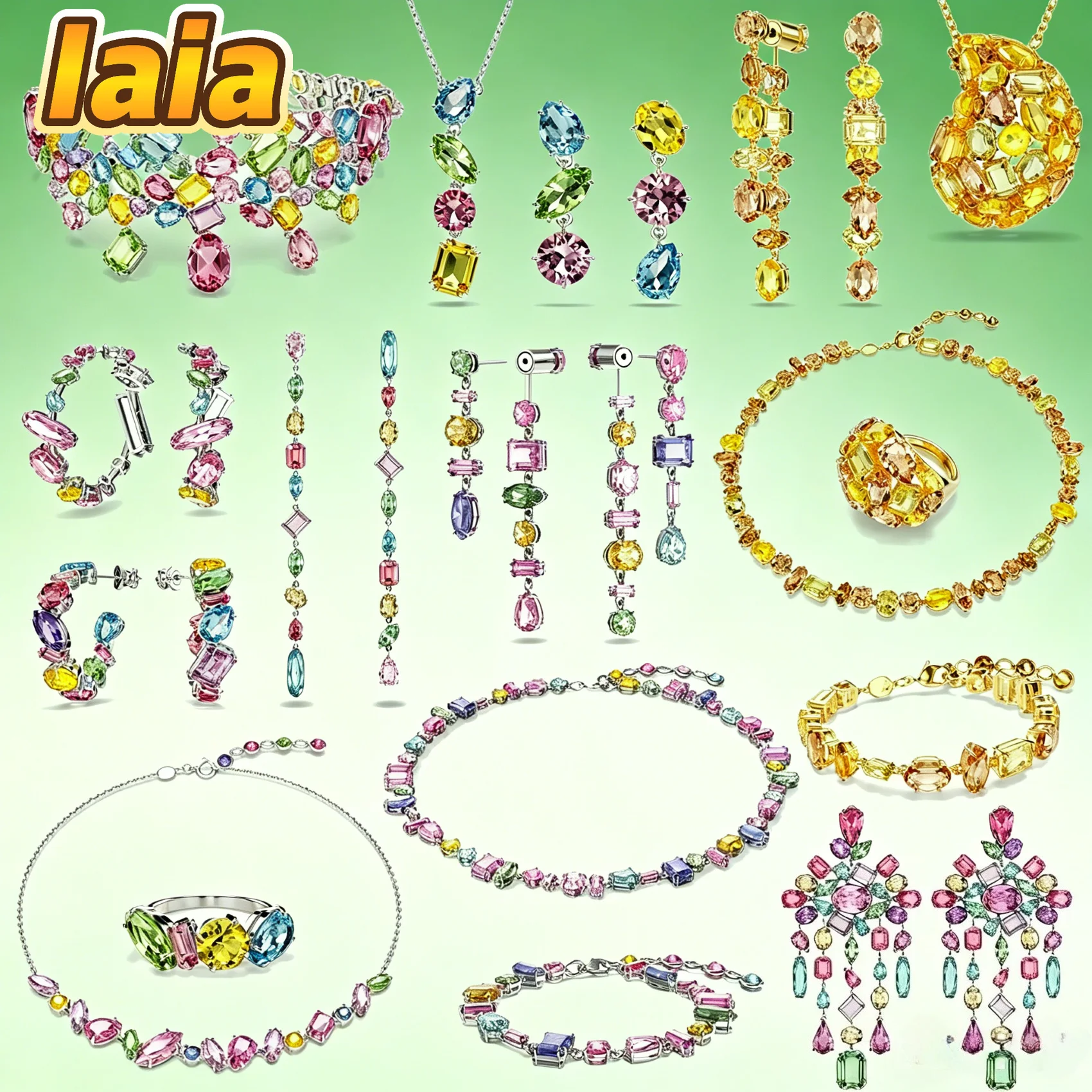 Top selling 2026 New Colored Crystal  Necklace for Women Fine Jewelry Set Niche Design Bracelet Light Luxury Earrings Jewelry