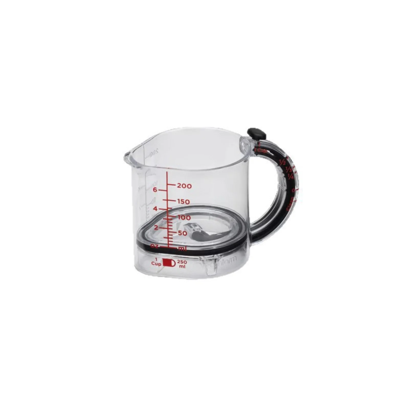 

4-in-1 Adjustable Measuring Cup with 1/4 cup 1/3 cup 1/2 cup 1 cup Red Graduations 11.6 x 9 cm Diameter x Height 1 Piece