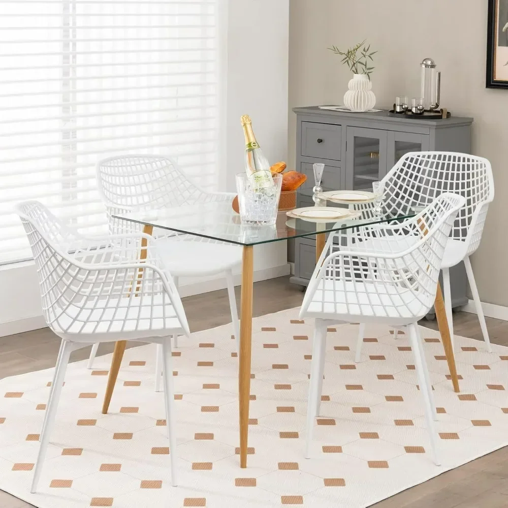 Dining Chairs Set of 4 - White Arm Chair with 15