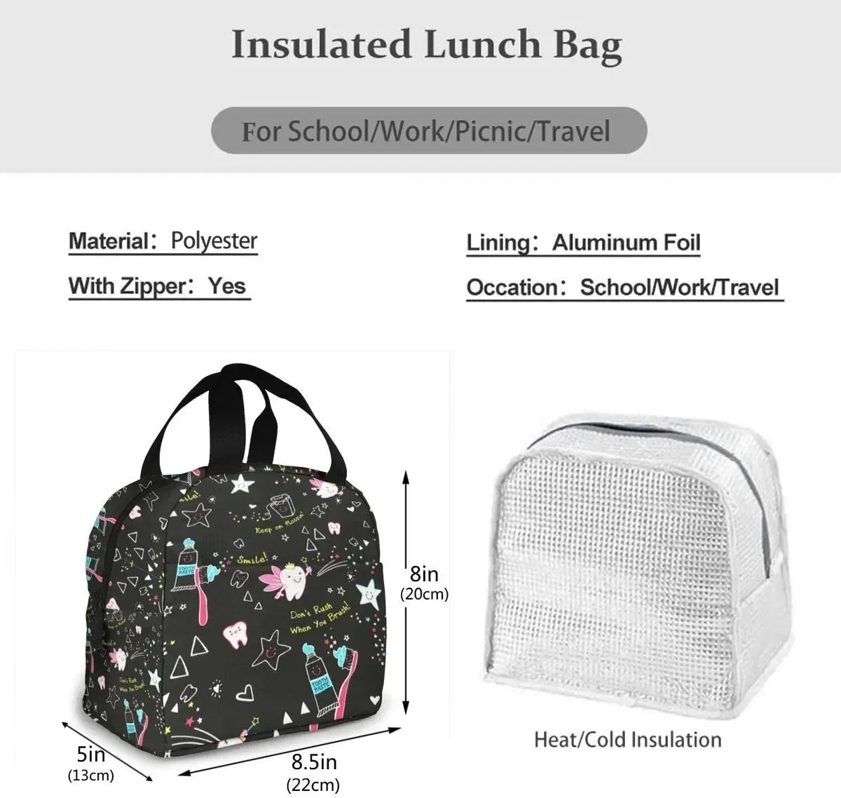 Dentist Dental Hygienist Tote Bag Lunch Bag for Women Lunch Box Insulated Lunch Container for Office School Picnic Beach