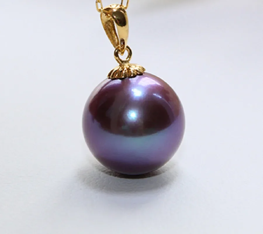 Huge 12-13mm Genuine Purple Round Pearl Pendant Necklace Women Jewelry Wedding Party Gift 925 Sterling Silver