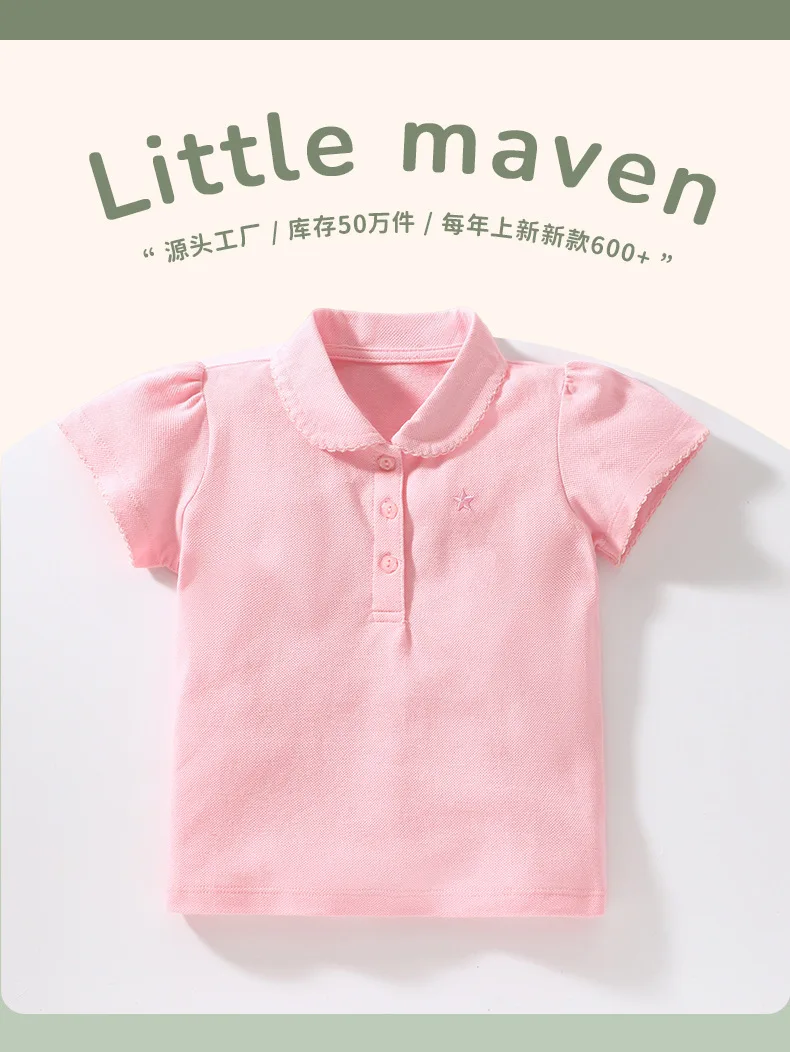Baumwoll-Kinder-Poloshirt Sommer Kurzarm Revers Kinder-Oberteil Weich Atmungsaktiv Jungen Mädchen Lässige Alltagskleidung Kleinkinder – Detail 3