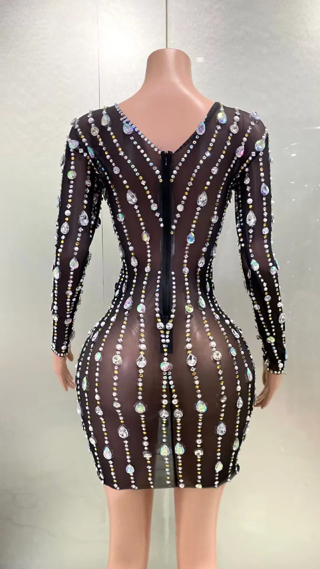 Epic Night Black Diamante Mesh Dress