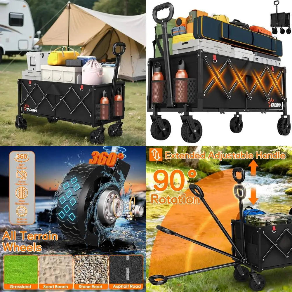 

Folding Utility Wagon with Heavy Duty Wheels for Groceries, Camping, and Sports - 360 lbs Capacity