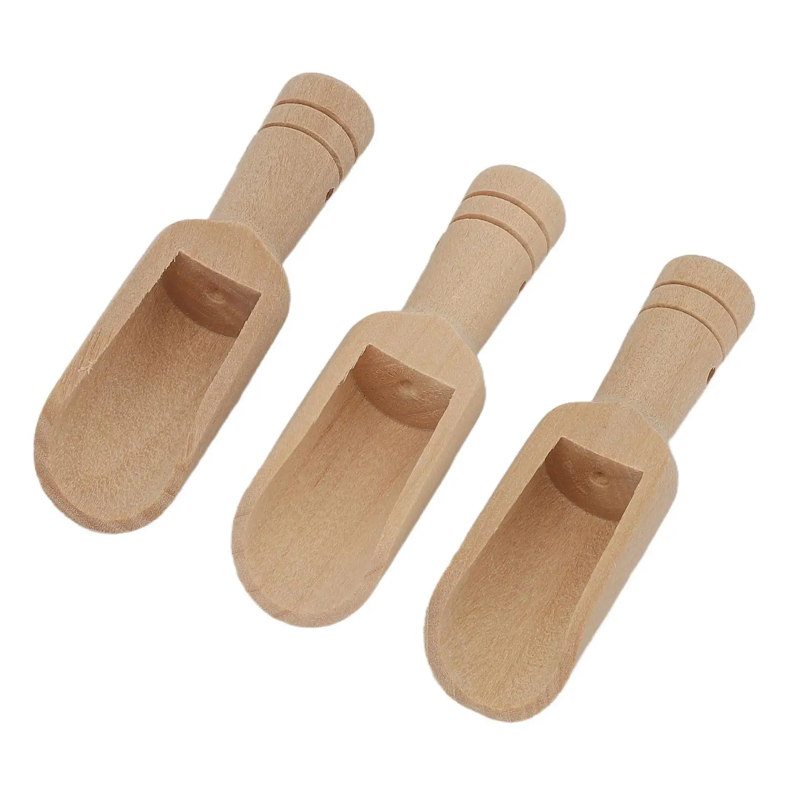 3pcs Portable Wooden Bath Salt Spoon - Round Handle for sugar , Spices & More