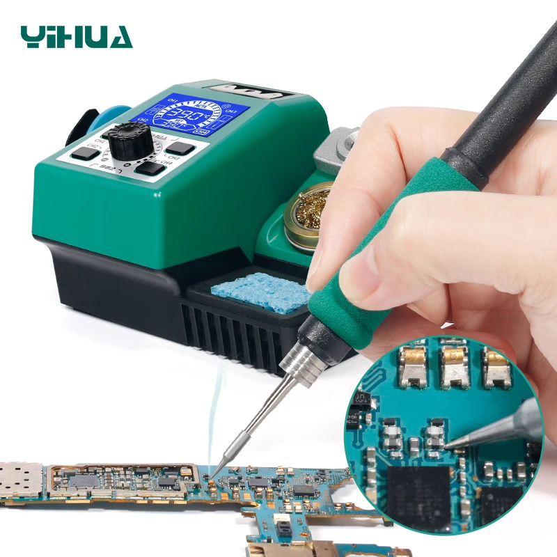 Estação do ferro do YIHUA-982 Soldering, punho do ferro da solda, retrabalho eletrônico da soldadura, aquecimento rápido, C210