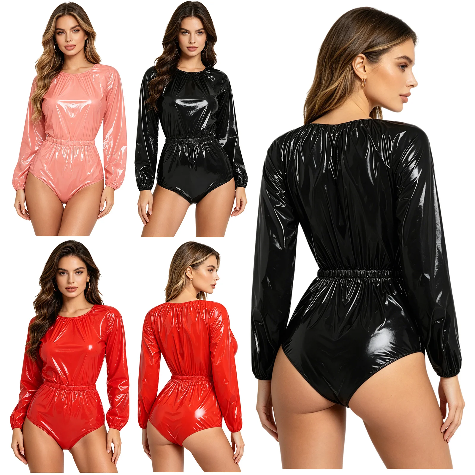 Womens Leotard Waterproof Diaper Over Bodysuit Long Sleeve Elastic Waist Buttoned Crotch Romper for Special Needs Elderly Wear