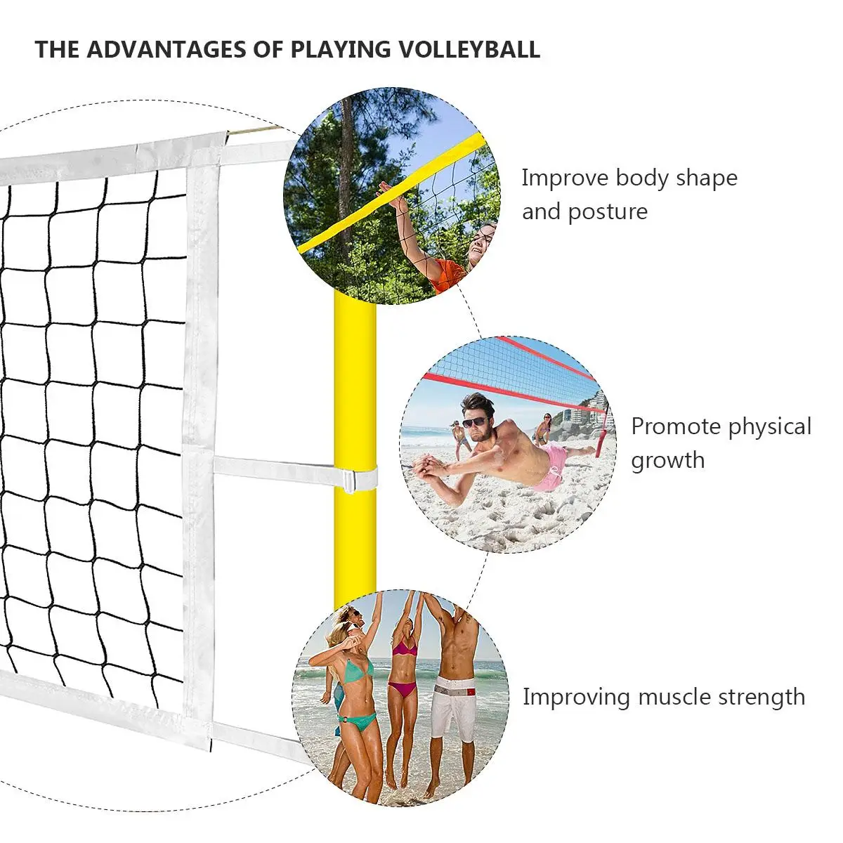 Jaring Voli Pantai Jaring Polietilen Tahan Lama untuk Aksesori Peralatan Bola Voli Latihan Permainan Keluarga Luar Ruangan