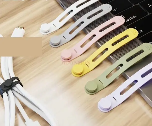 5pcs One end fixed data cable organizer, headphone winding device, anti loss silicone cable tie, hub, phone cable, computer