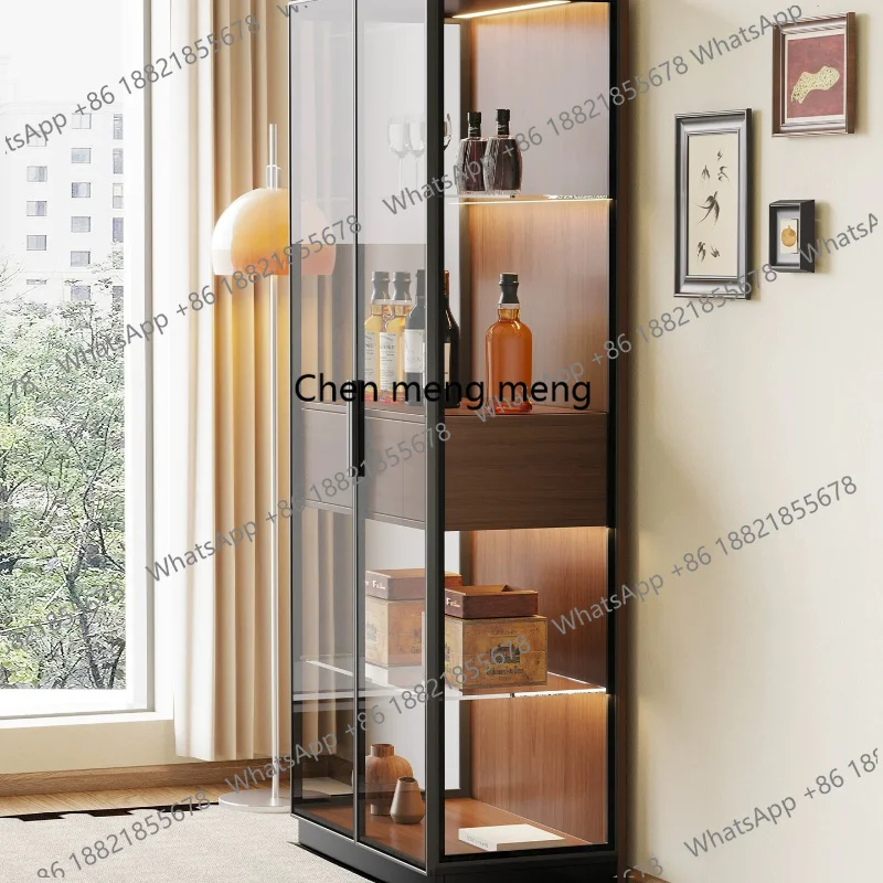 

The side cabinet is integrated with storage and wine rack against the wall, showing the Italian double-door wine cabinet.