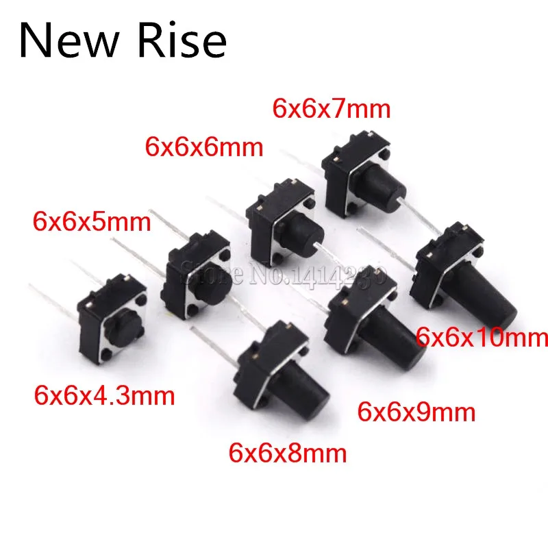 1000Pcs Tactile Switch Momentary Tact 6x64.3/5/6/7/8/9/10mm 6*6*4.3mm 5mm 6mm 7mm 8mm 9mm 10mm Middle pin 2pins