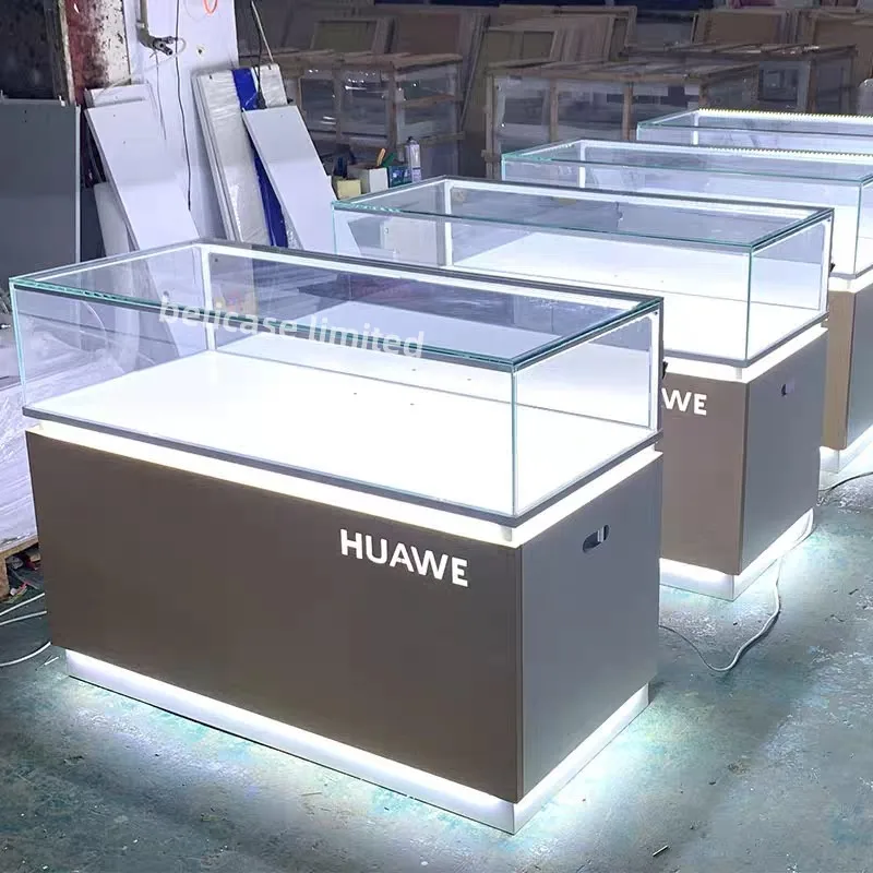 

Customized. Retail cell phone shop glass display cabinet metal mobile display counter mobile phone showcase