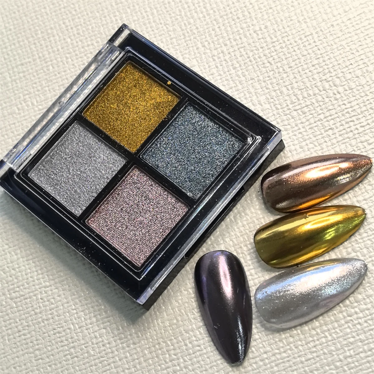 1pc 4 grid chrome nail magic mirror powder palette holographic laser aurora solid mirror gel polishing pigment decoration