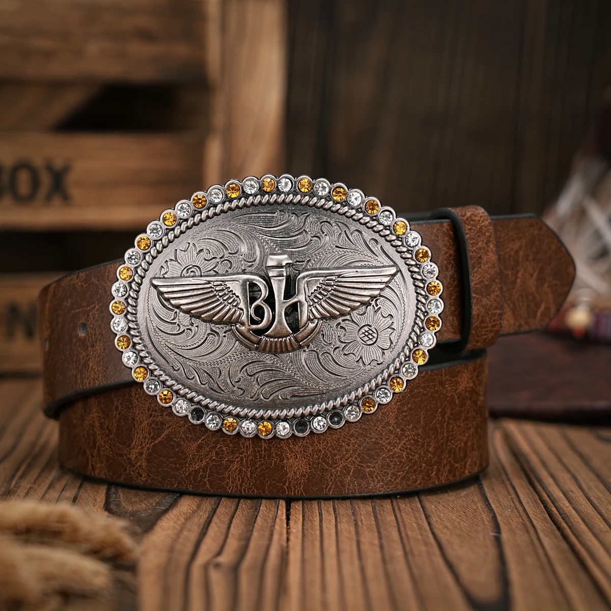 

Men - Women - Western Denim - pu leather - Belt - Vintage jeans with carved buckle belt
