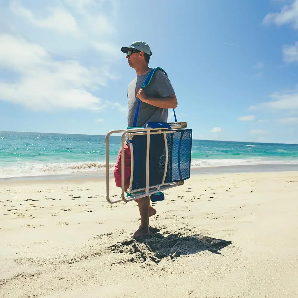 

17 in Tall Beach Chair 400 lbs Capacity Adults Seniors AntiRust Marine Grade Frame 4 Reclining Positions Beach Sideline Backyar