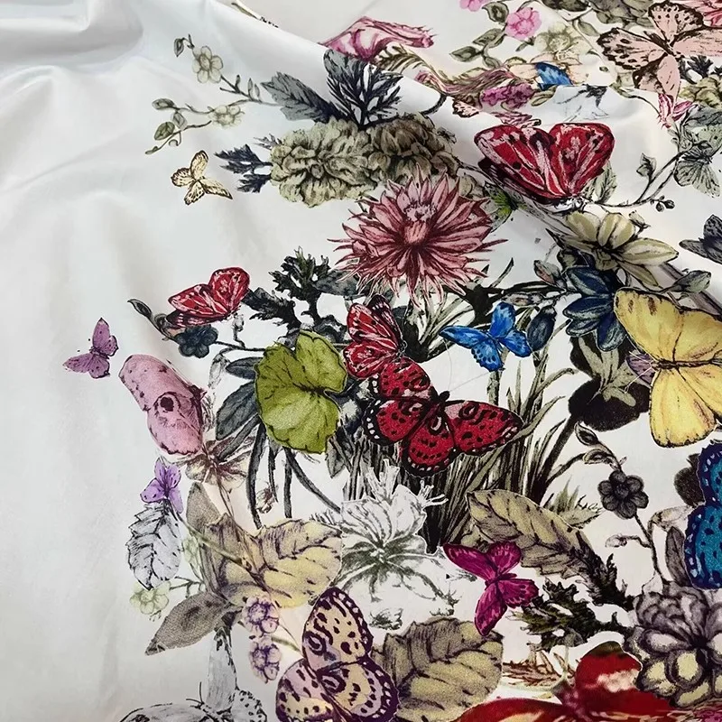 Europe And America Fashion Butterfly Flower Printed Cotton Fabric For Women Dress Blouse Handmade DIY Cloth Sewing