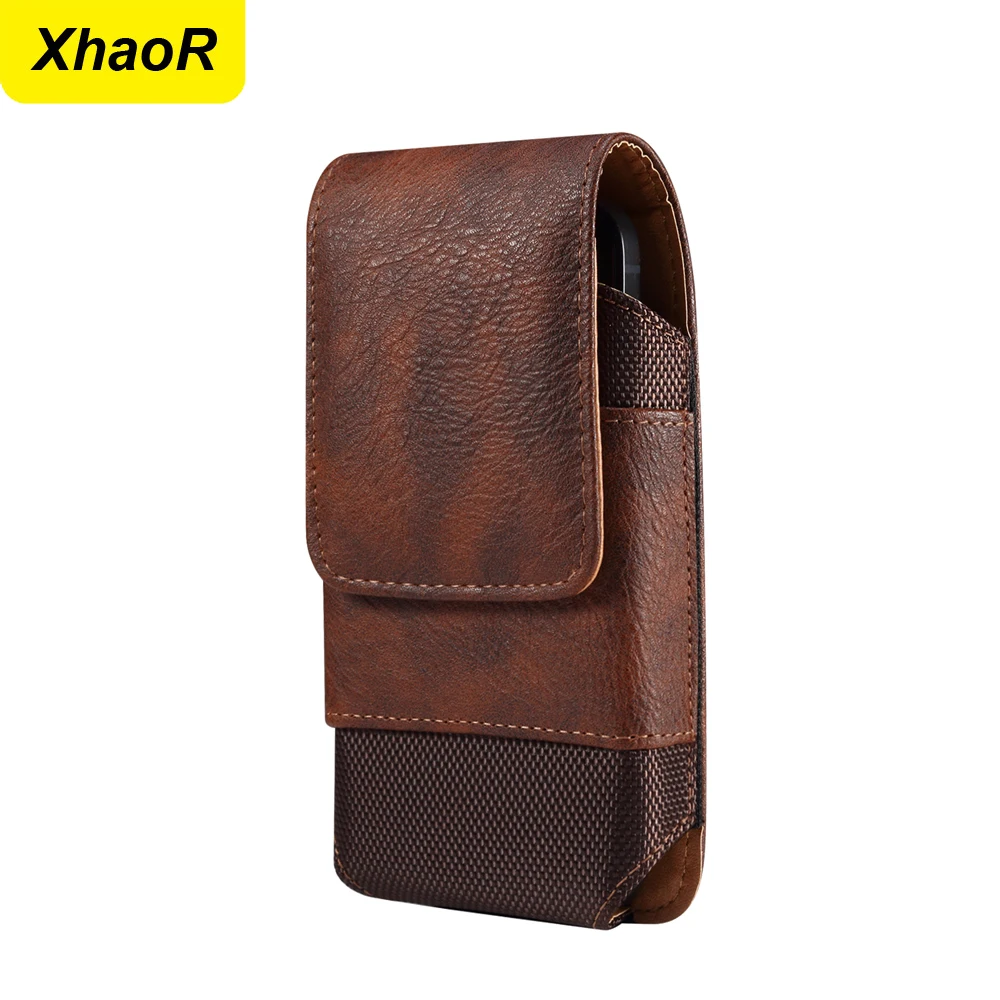 Universal Leather Men Waist Bag Mobile Phone Belt Clip Case For iPhone 15 14 13 12 Pro Max Samsung Note22 Xiaomi Huawei OnePlus