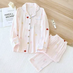 2026 Spring and Autumn New Women's Pajama Set 100% Cotton Crepe Long Sleeve Long Pants Two Piece Home Clothes Sleepwear Ladies