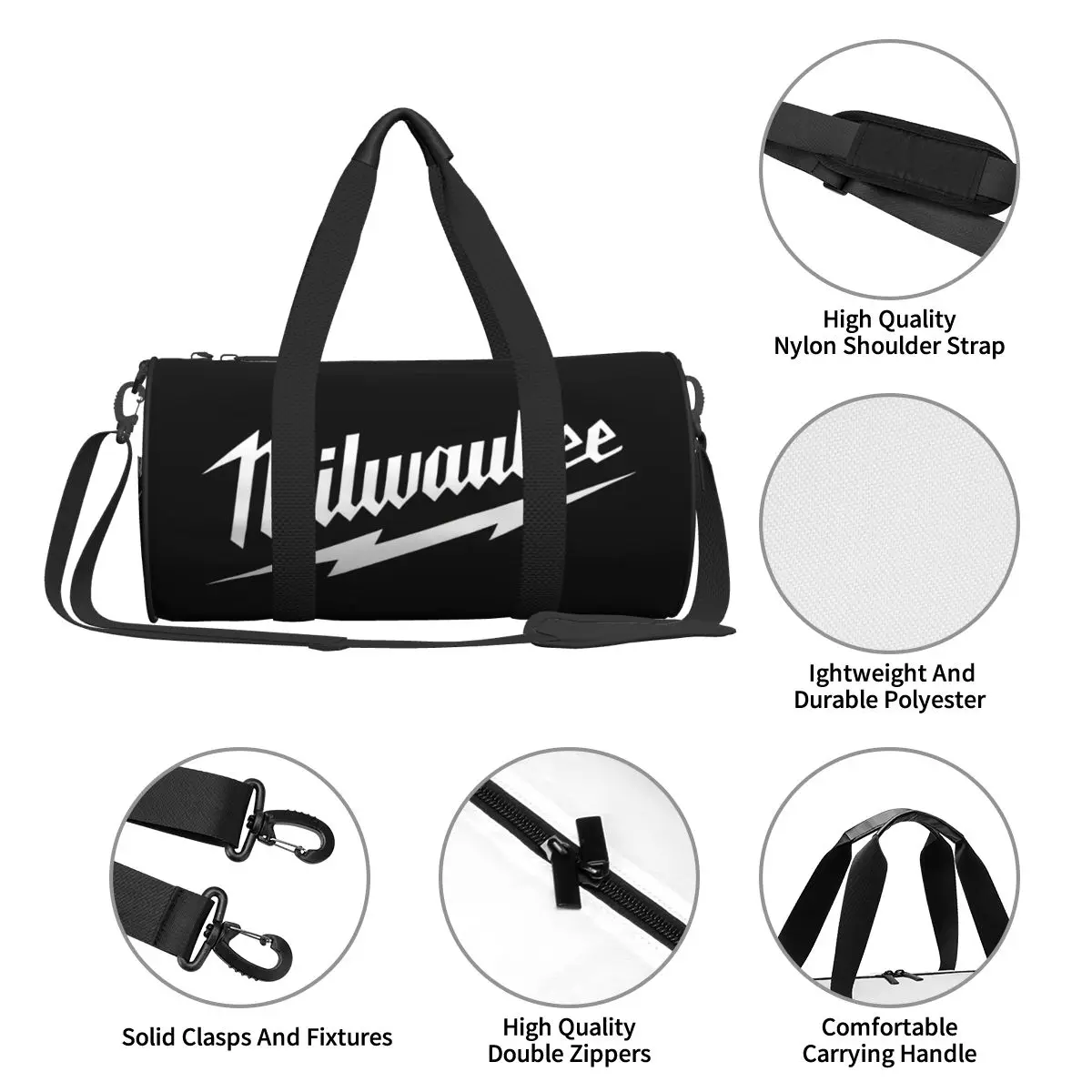 Popular w-milwaukeed logotipo redondo grande capacidade de viagem duffel sacola masculino feminino grande capacidade bagagem de mão esportes saco de fitness