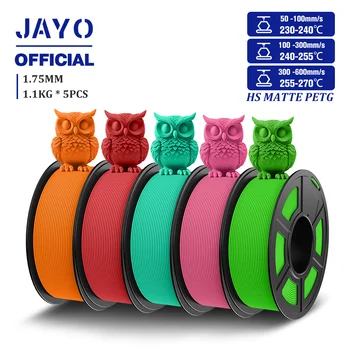 JAYO 5 rollos de filamento PETG 1,75mm filamento de impresora 3D PETG de alta velocidad 1,1 KG/rollo materiales de impresión 3D mate rápido de alto flujo
