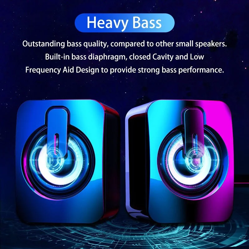 Computer Speakers HiFi Stereo Microphone Audio PC Speaker With 3.5mm Aux Cable LED Light For Home Desktop Computers PC Laptops view 3