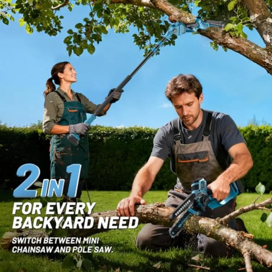 2-in-1 Cordless 8 Inch Pole Saw Mini Chainsaw for  18V Battery NOT Included Electric Chain Saw with 15Ft Max Reach Multi-Angle