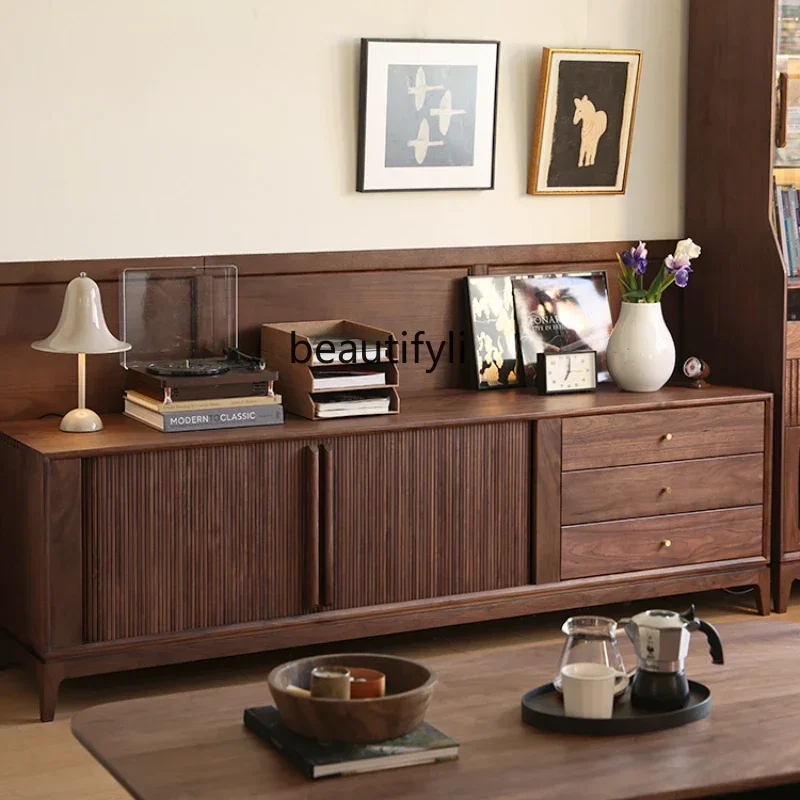 

Medieval French all-solid wood TV cabinet North American black walnut American retro TV