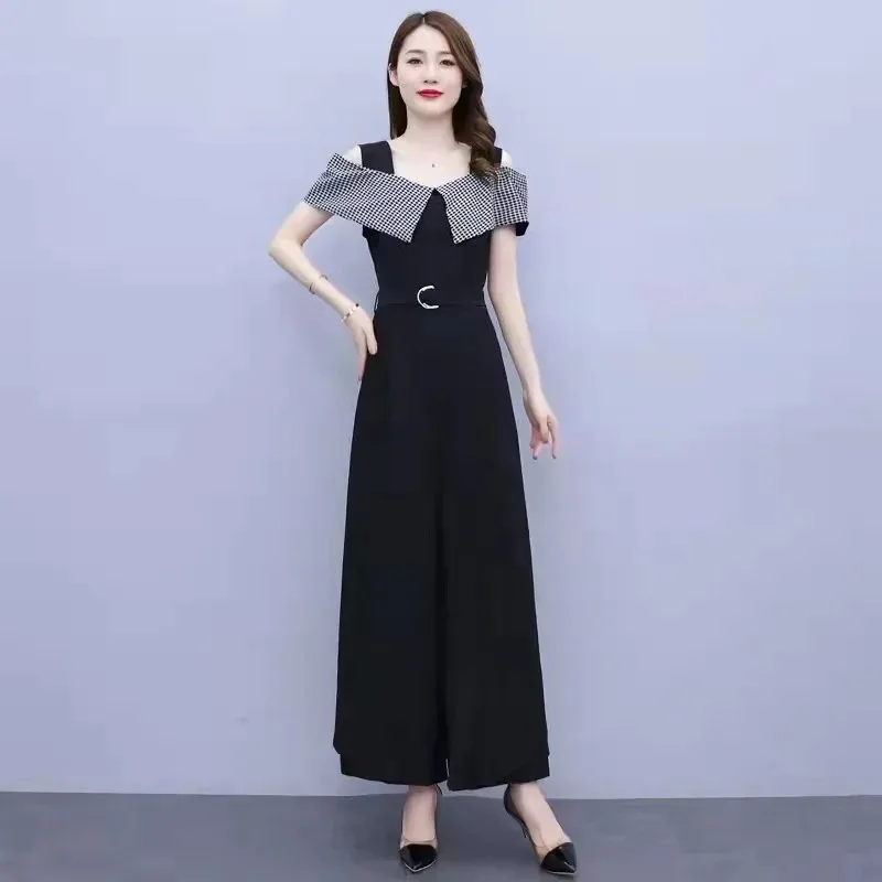 Women’s Off shoulder Jumpsuit Summer Sleeveless Tank Jumpsuits High Waist Casual Fit and Flare Long Pants Rompers