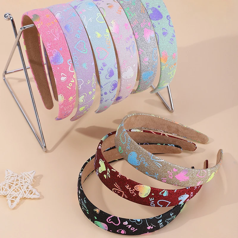 

1/3/9Pcs Green Powder Leather Heart Pattern Suede Hair Band 2.5cm Full-Coverage High-Elasticity For Daily Commuting