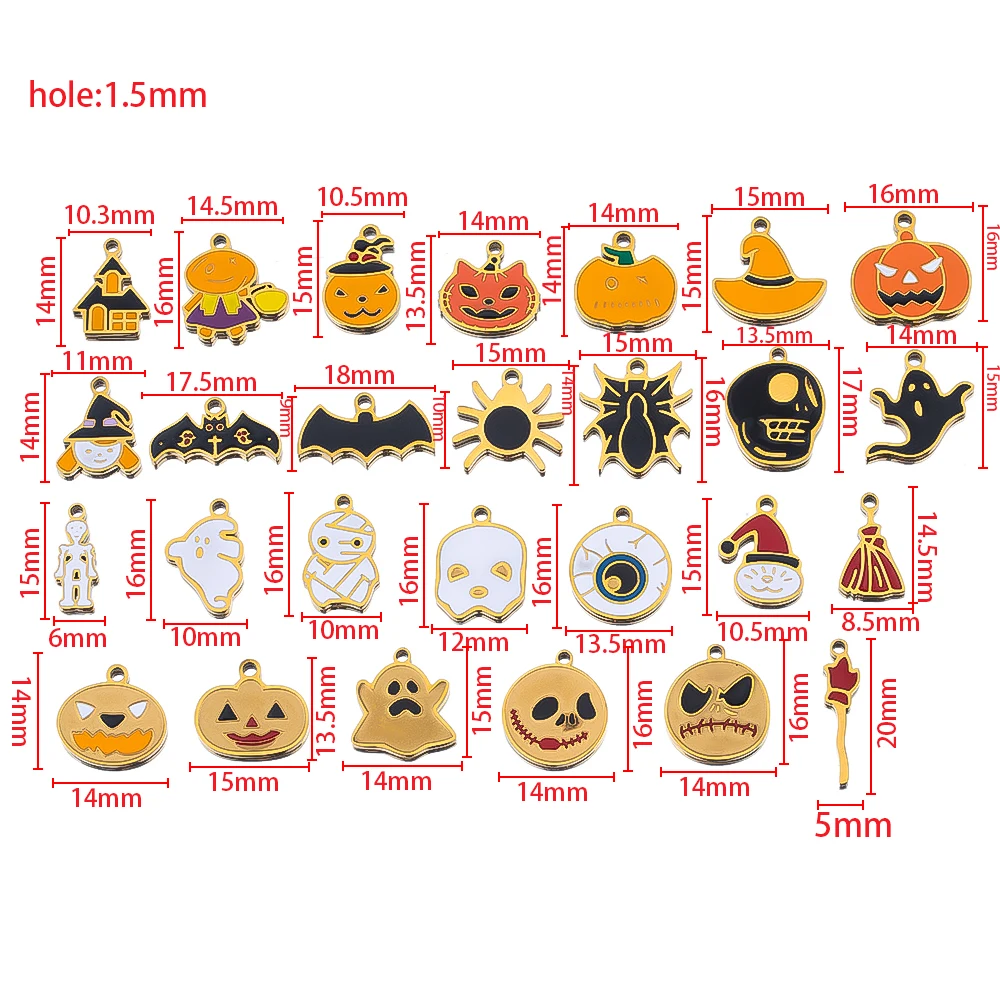 Halloween 3Pcs Stainless Steel Gothic Pumpkin Ghost Bat Enamel Charms Pendants For DIY Jewelry Making Handmade Supplies Crafts