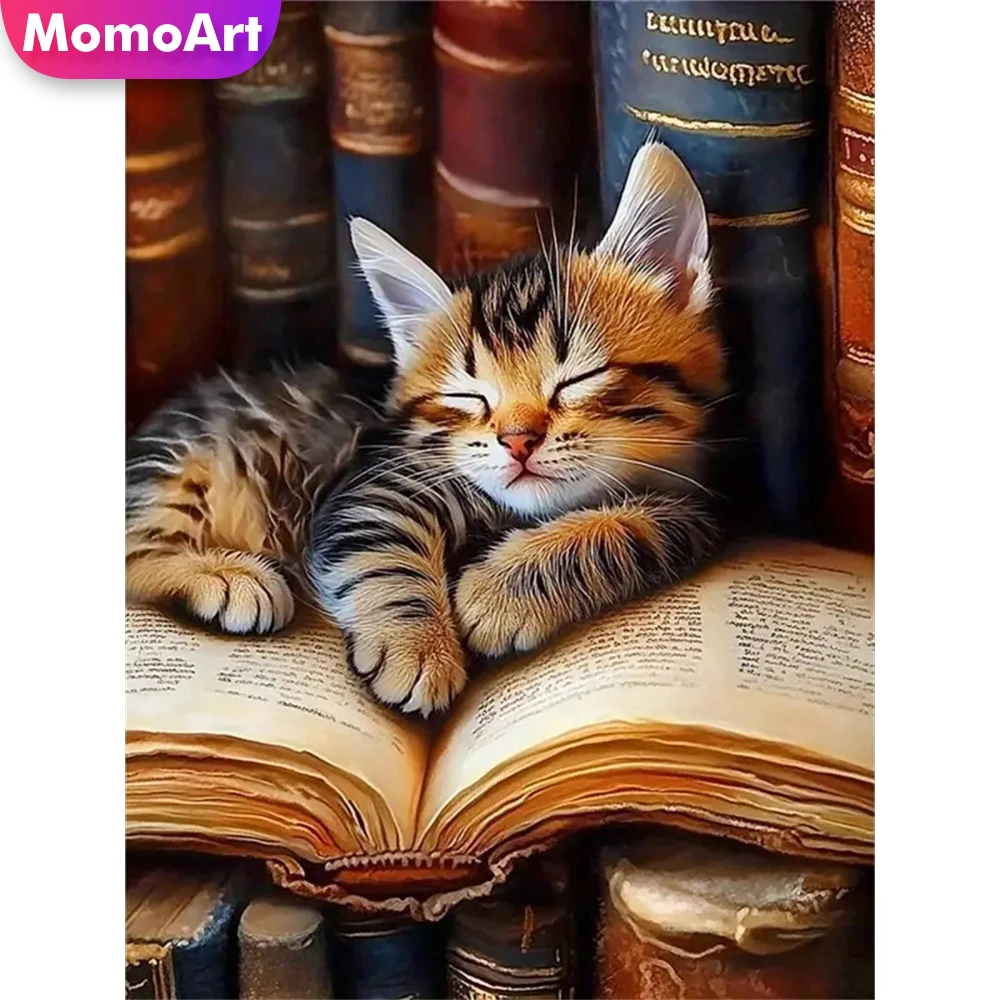Momoart 5D DIY Diamond Painting Cat Animal Full Square Round Diamond Mosaic Book Embroidery New Arrival Wall Decoration