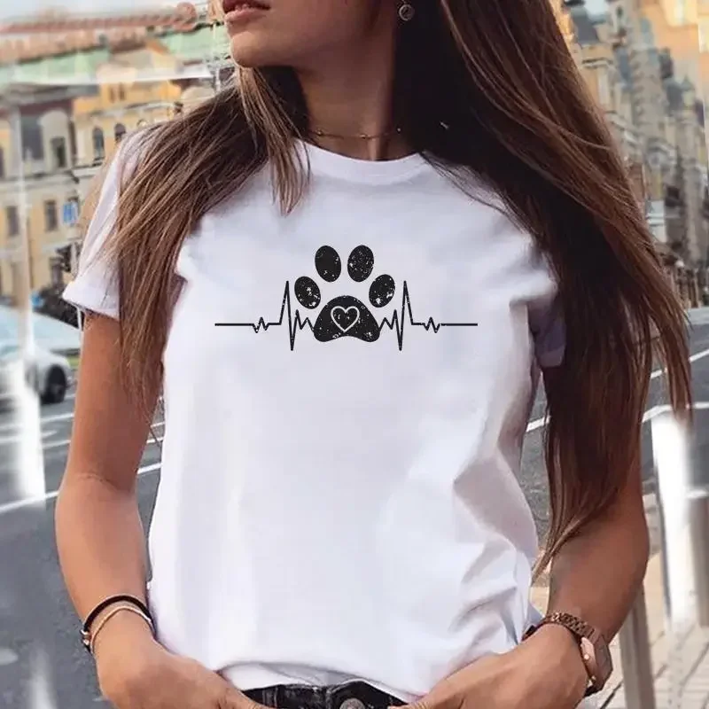 

Women T-shirts Love Trend Style Dog Paw Cartoon Animal Pet 90s Summer Graphic Print Female Stylish T Top Shirt Girl Tee T-Shirt