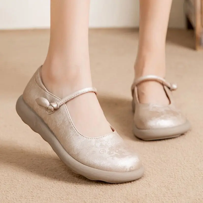 New green mary jane flats women\'s wide toe shoes ladies soft loafers split leather shallow shoes mom nurse flats woman moccasin