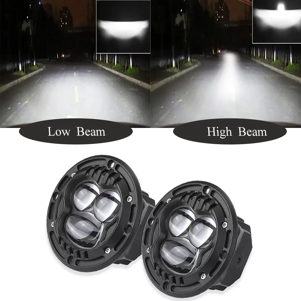 2Pcs 12-30V 4 Inch Car Flush Mount LED Pods Light Driving Fog Lamp Round Square LED Work Light Lamp 6000K for Truck Off Road 4x4