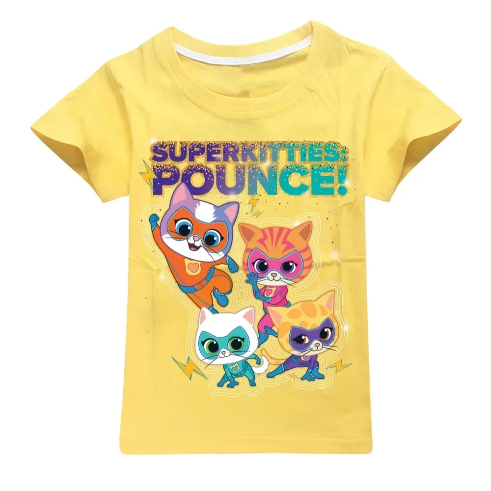 Anime Super Cats T Shirt Kids SuperKitties Clothes Baby Girls 100%Cotton Short Sleeve Tops Junior Boys T-shirt Children Clothing