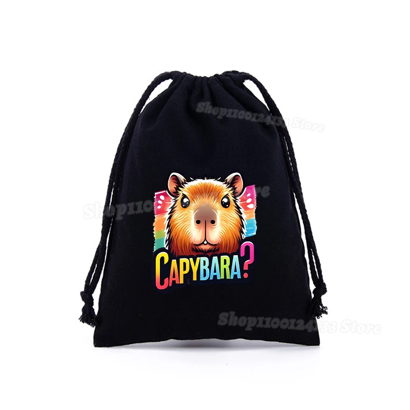 Capybara Drawstring Bags Cute Y2K Vogue Cartoon Print Sport Kids Boy Girl Portable Hand Pocket Children Party Prepare Gift Pouch