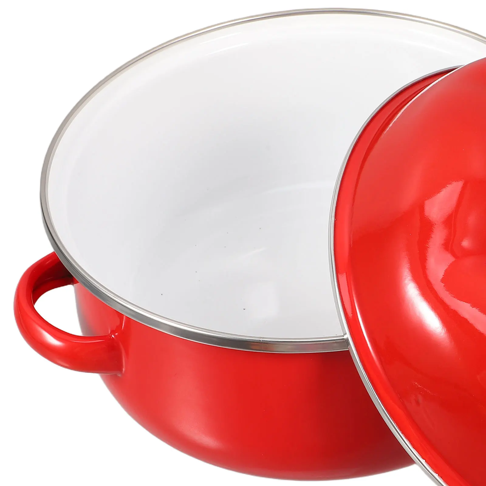 Garnek emaliowany 20 cm, pomarańczowo-czerwony, z dwoma uchwytami, do zupy, na indukcję, do kuchni domowej, wielofunkcyjny, do gotowania na wolny tempie.