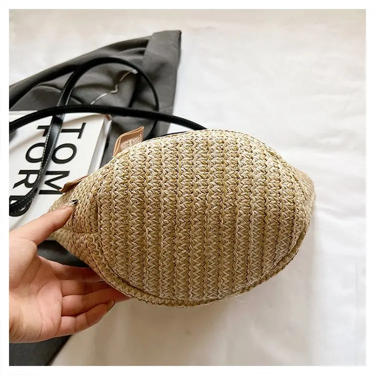 Summer New Vintage Grass Woven Bag Beach Vacation Bag Large Capacity Portable Vegetable Basket Tote Bag