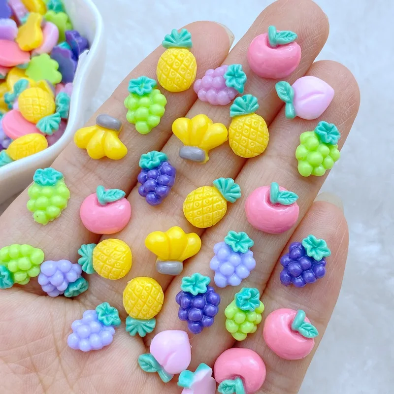 50Pcs New Cute Mini 7-11mm Small Fruit Series Flat back Ornament Jewelry Making Manicure Hairwear Accessories