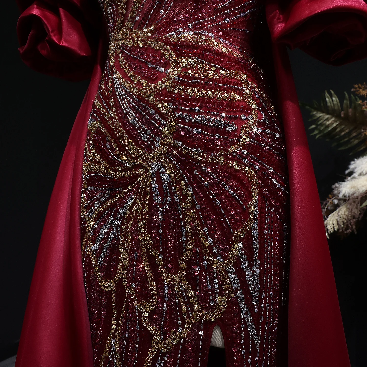 Sharon Said Elegantes Grünes Meerjungfrauenkleid mit Perlenstickerei, Schulterfrei, mit Satinumhang, Damen-Partykleid, SS157, Anpassbar – Detail 26