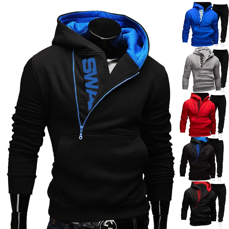 New Men's Jogging Set Fashion Sports Set Letter Hoodie Set Oblique Zipper Letter Sports Pullover Hoodie Jacket Sports Set