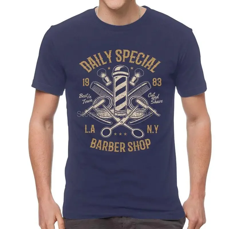 Daily Special Barber Shop T Shirt Men's 100% Cotton Printed T-shirt Fashion Tshirt Short Sleeve Hair Cut and Shave Tees Tops