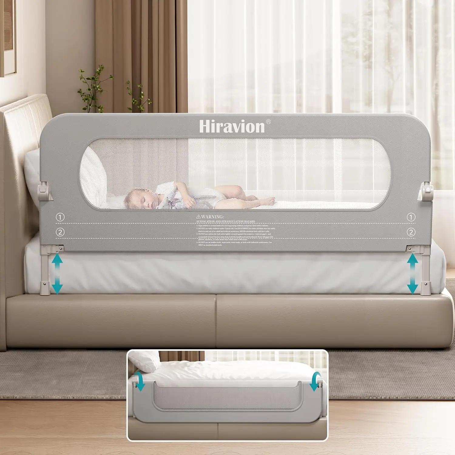 Adjustable Foldable U-Shape Bed Rail Guard for Toddlers, Fits Full Queen King Twin Sizes