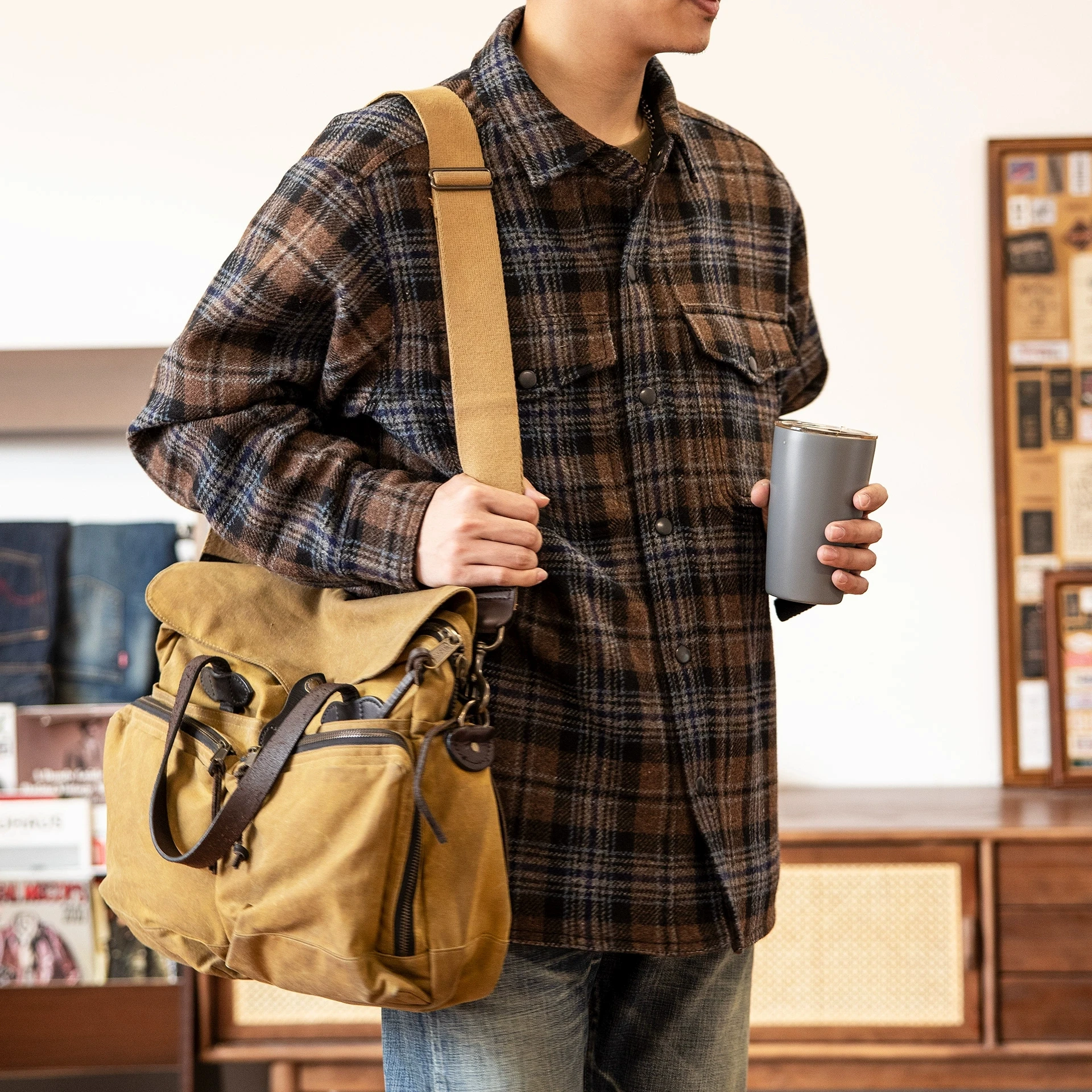 FS-0001 Big US Size camicia con colletto italiano in lana 50% dall\'aspetto Vintage di qualità genuina