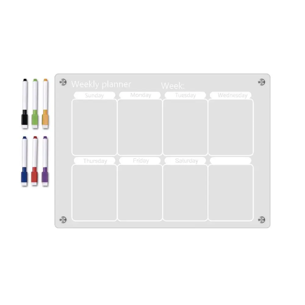 

Erasable 6 Markers Acrylic Erase Boards Magnetic Clear Monthly Calendar Memo Hanging Frameless Note Blackboard Set Restaurant