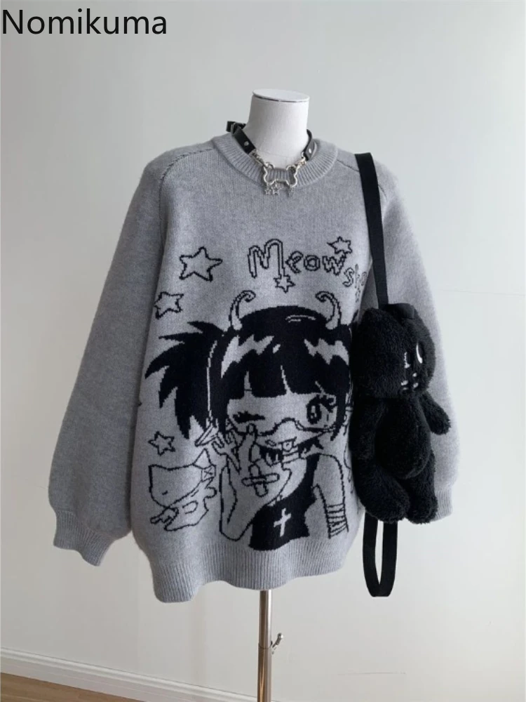 Anime Cute Pullovers Women Fall Winter Clothing Sueter Mujer Fashion Japanese Pull Femme Knitted Casual Oversized Sweater Tops