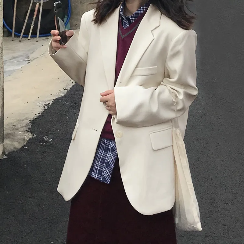 

Spring Autumn White Retro British Style Women's Small Suit Jacket Regular Thickness Polyester Fabric Folded Design
